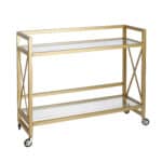 Modern Brass Steel Glass Rolling Bar Cart With Wheels