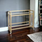 Modern Brass Steel Glass Rolling Bar Cart With Wheels