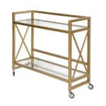 Modern Brass Steel Glass Rolling Bar Cart With Wheels