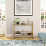 Modern Brass Steel Glass Rolling Bar Cart With Wheels