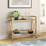 Modern Brass Steel Glass Rolling Bar Cart With Wheels