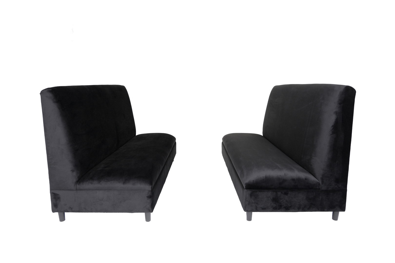 Black Modern Armless Love Seat Set, Velvet Upholstery, Set of 2