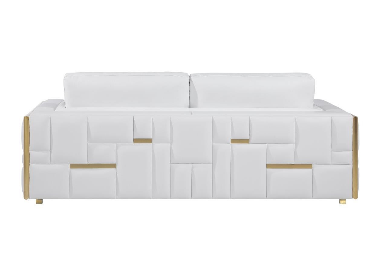 White Top Grain Leather Five Person Modern Sofa Set