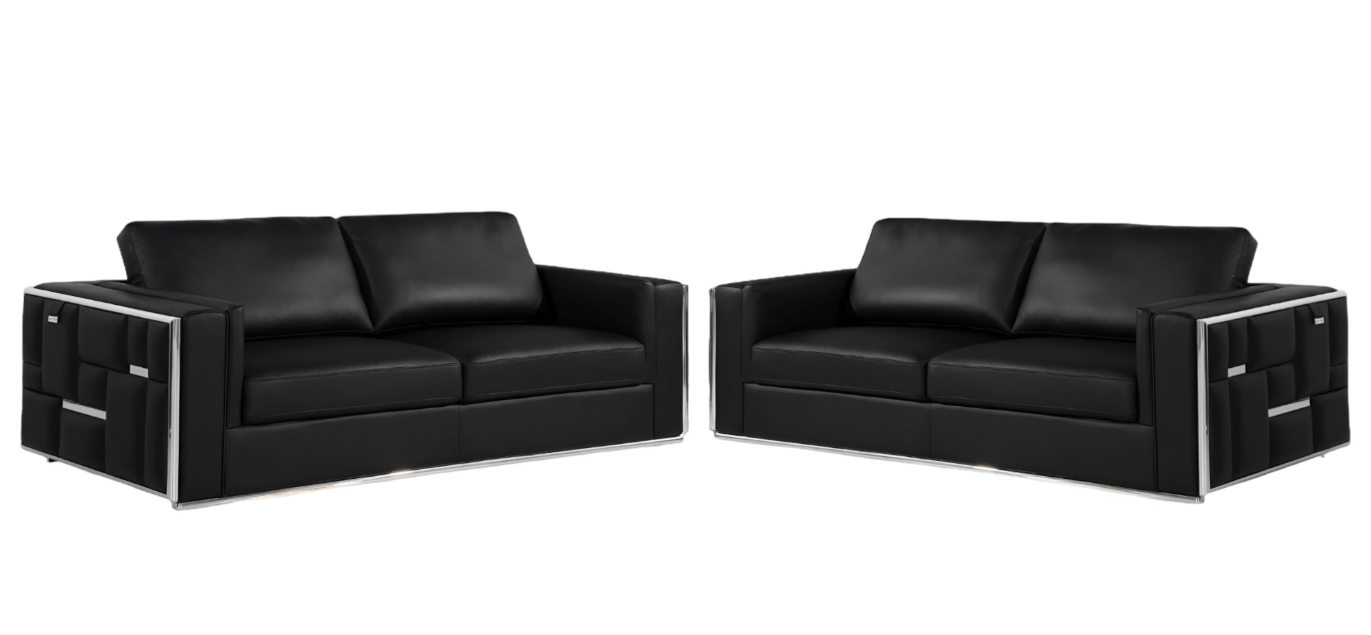 Two-Piece Black Italian Leather Four-Person Seating Set