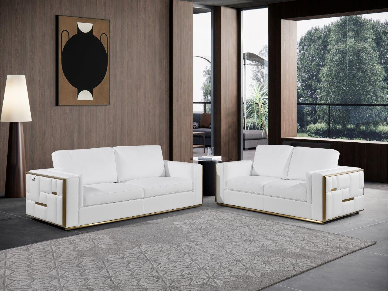 Italian White Leather 5-Person Sofa and Loveseat Seating Set