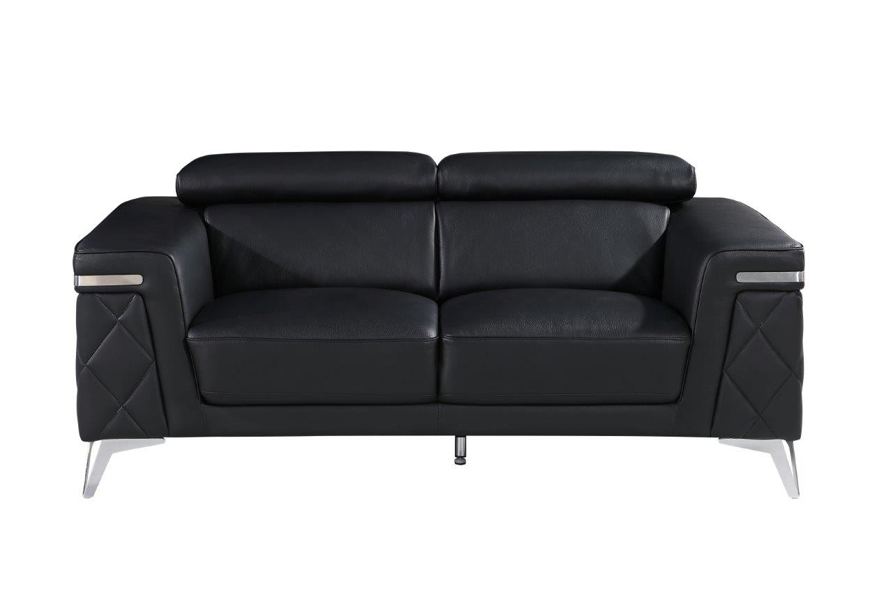 Three-Piece Black Italian Leather Seating Set for Five