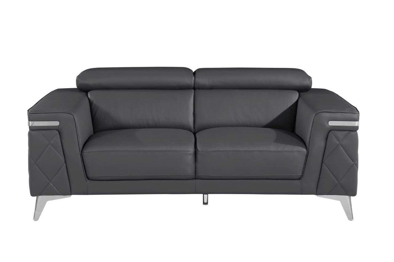 Gray Top Grain Leather Five Person Seating Set, Modern Design