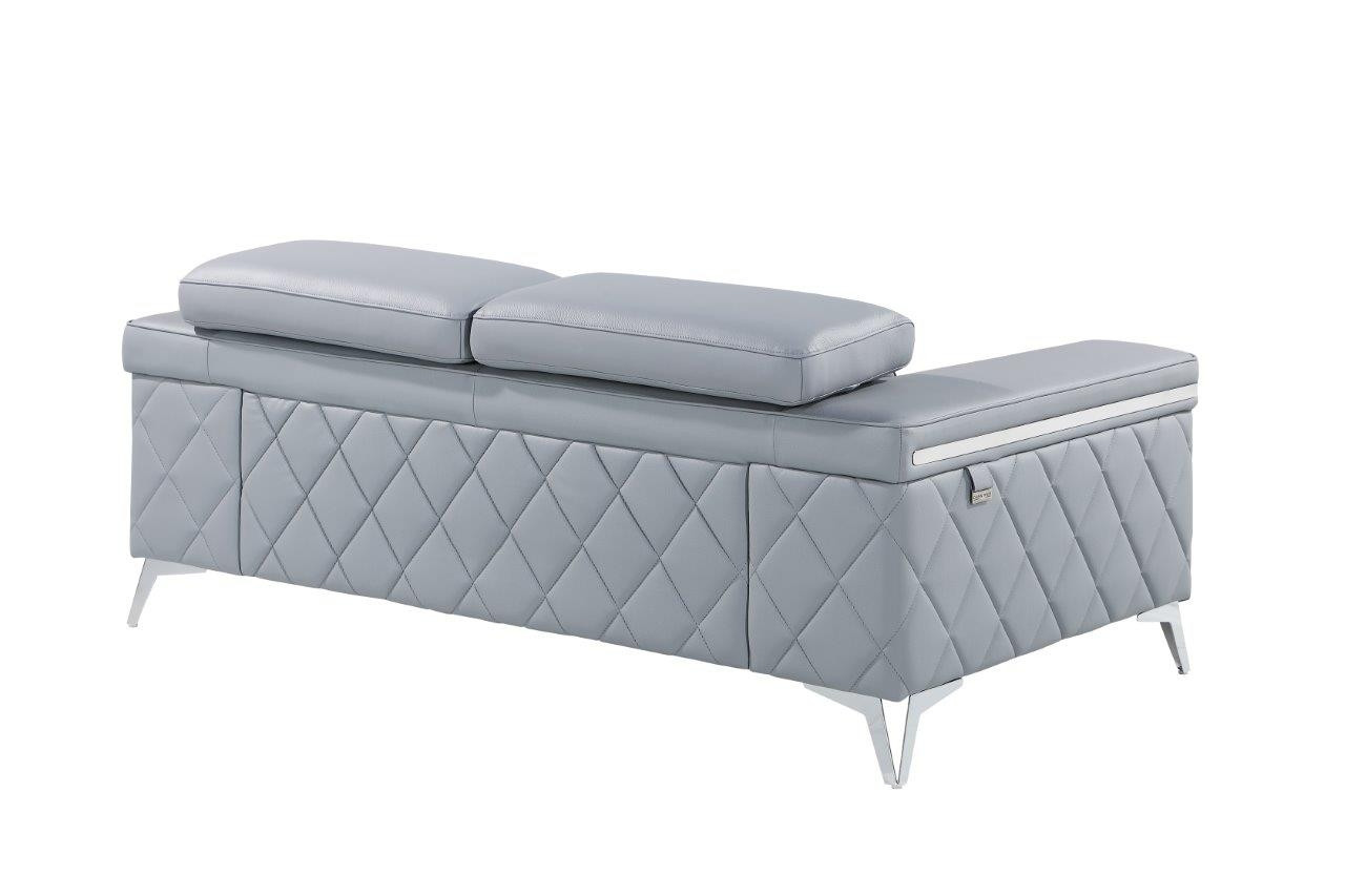 Blue Top Grain Leather Five Person Sofa with Square Arms