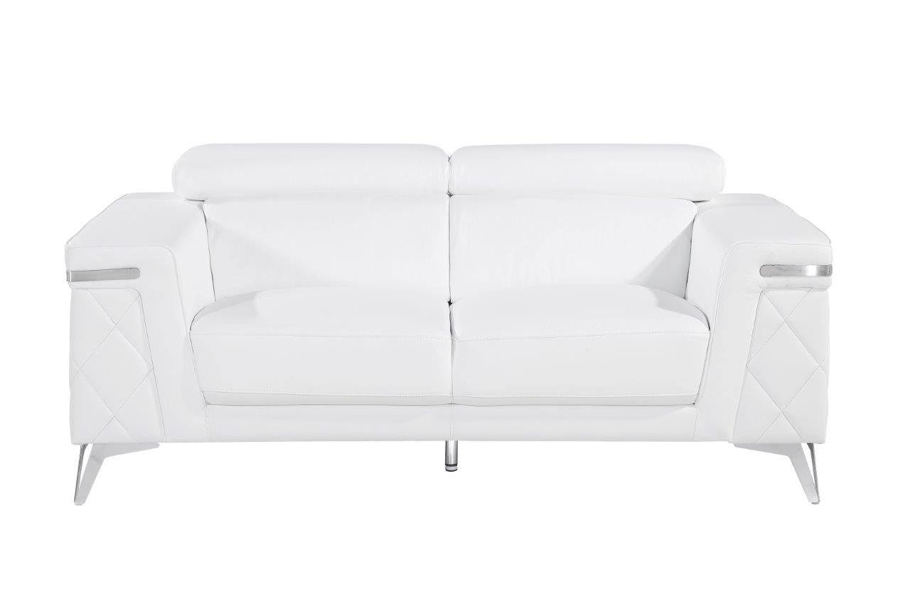 Indoor White Italian Leather 5-Person Seating Set with Loveseat