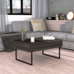 39 Inch Brown and Black Lift Top Coffee Table with Drawer
