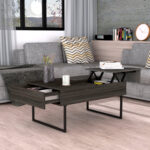 39 Inch Brown and Black Lift Top Coffee Table with Drawer