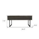 39 Inch Brown and Black Lift Top Coffee Table with Drawer