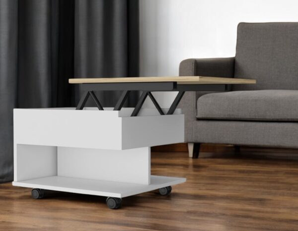 22-Inch Natural White Lift Top Coffee Table With Shelves