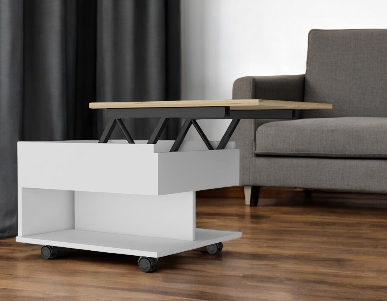 22-Inch Natural White Lift Top Coffee Table With Shelves