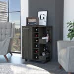 Espresso Modern Rolling Bar Cart With Wine Storage
