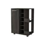 Espresso Modern Rolling Bar Cart With Wine Storage