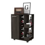 Espresso Modern Rolling Bar Cart With Wine Storage
