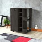 Espresso Modern Rolling Bar Cart With Wine Storage