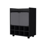 Modern Black Rolling Bar Cart With Wine and Cabinet Storage