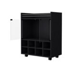 Modern Black Rolling Bar Cart With Wine and Cabinet Storage