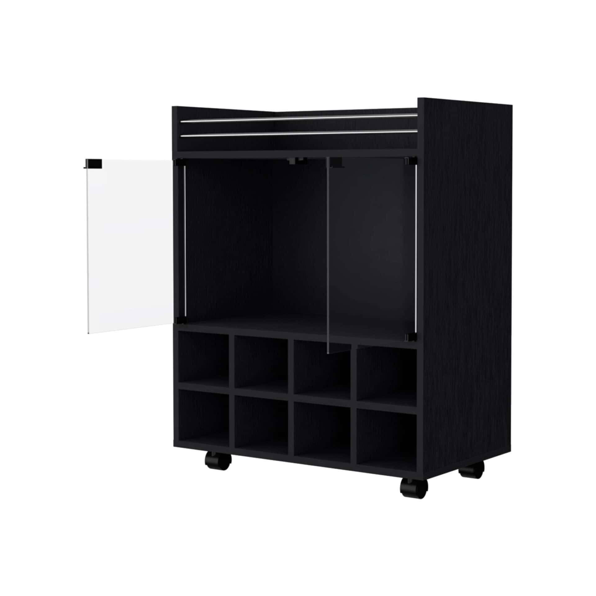 Modern Black Rolling Bar Cart With Wine and Cabinet Storage - Image 3
