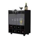 Modern Black Rolling Bar Cart With Wine and Cabinet Storage