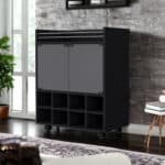 Modern Black Rolling Bar Cart With Wine and Cabinet Storage