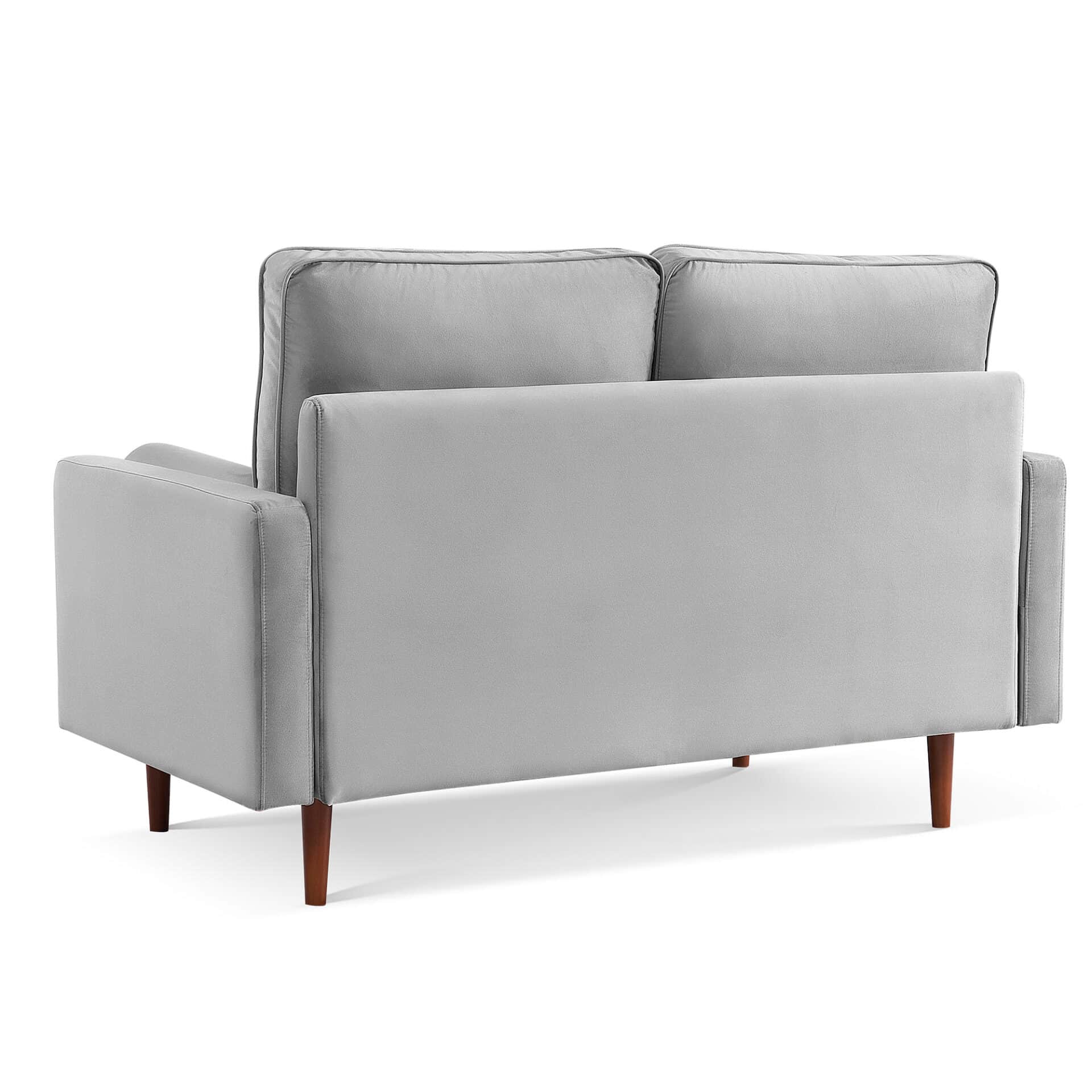 Gray and Dark Brown Velvet Loveseat with Toss Pillows - Image 3