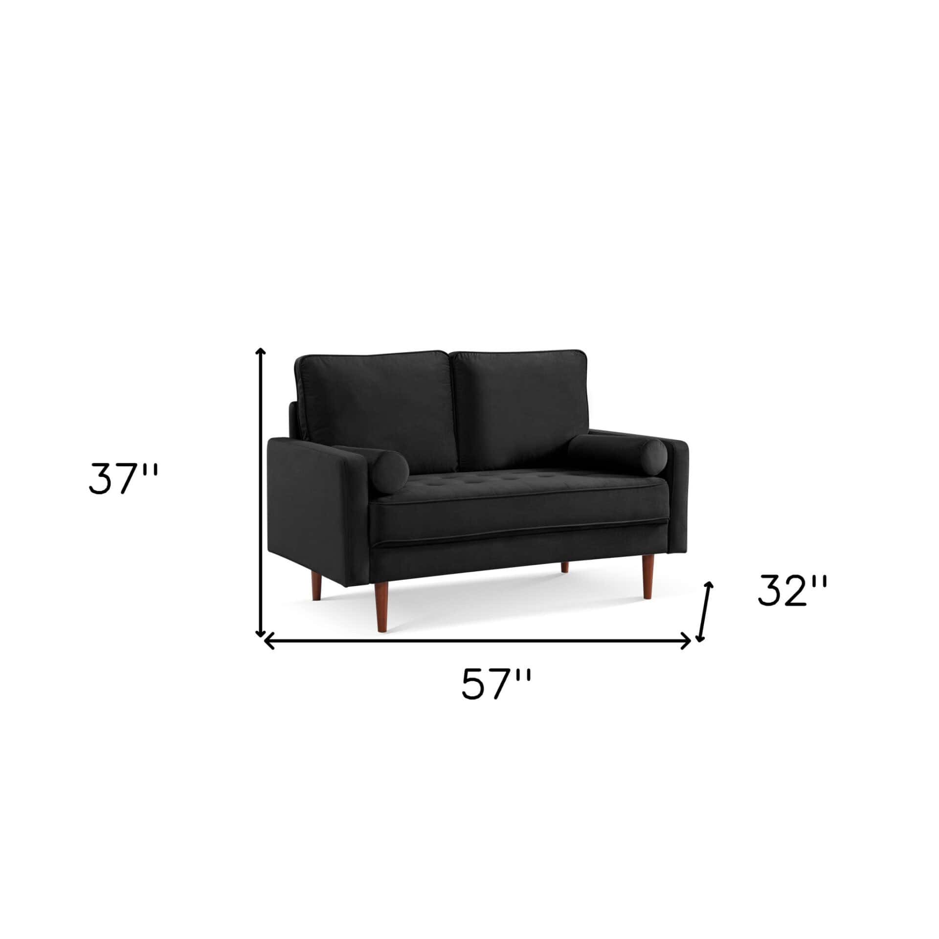 57-Inch Black and Dark Brown Velvet Loveseat With Pillows - Image 6
