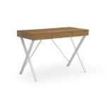 Natural and White Writing Desk with Drawer and Metal Base