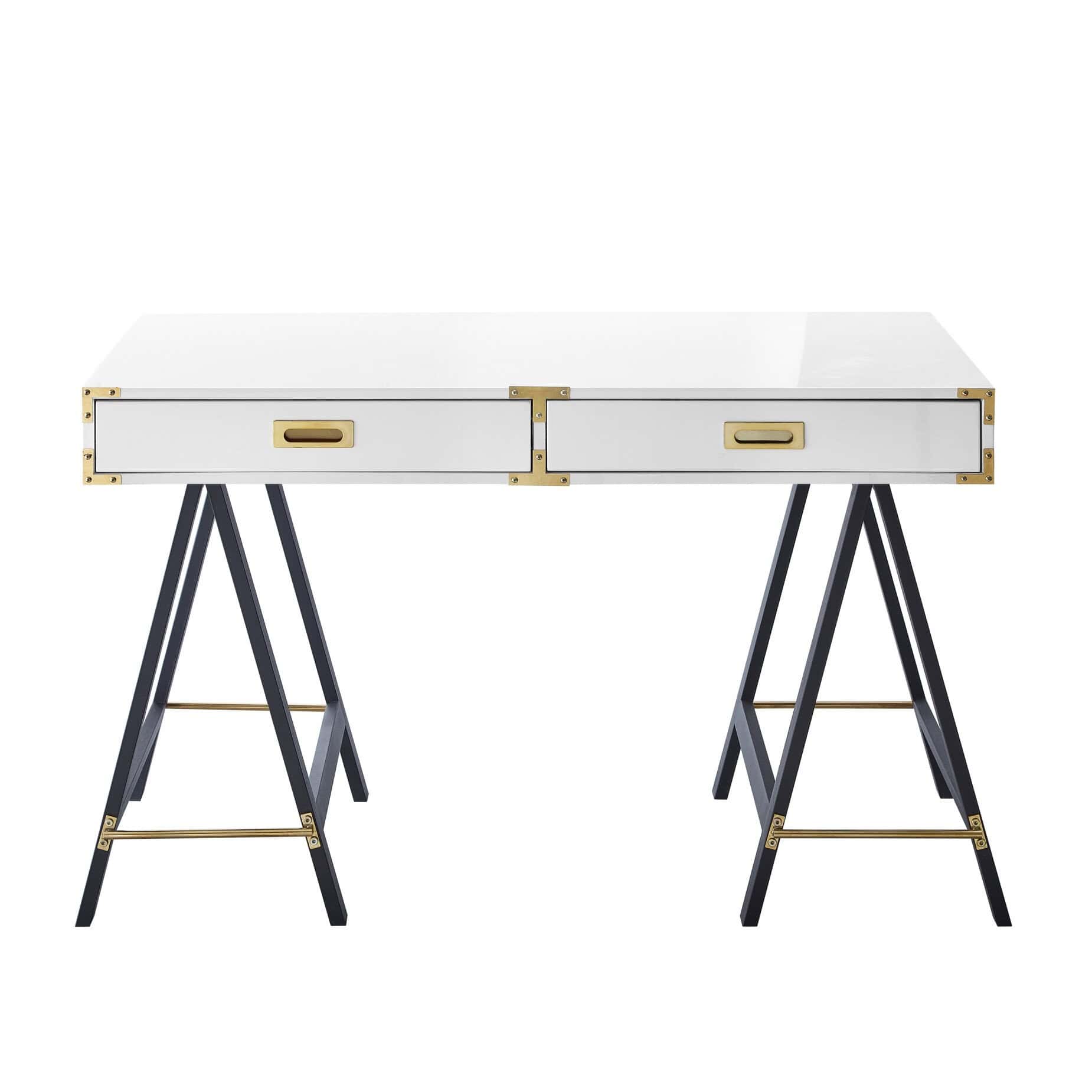 White and Black Writing Desk With Two Drawers 47 Inches