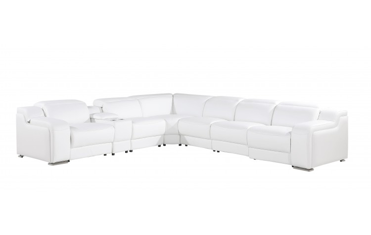 139” White Italian Leather L-Shaped Power Reclining Sectional (7-Piece)