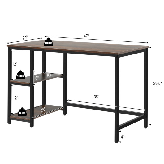 55 Inch Adjustable Computer Desk with Storage Shelves Coffee - Image 11