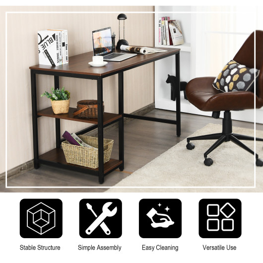 55 Inch Adjustable Computer Desk with Storage Shelves Coffee - Image 12