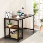 55 Inch Adjustable Computer Desk with Storage Shelves Coffee