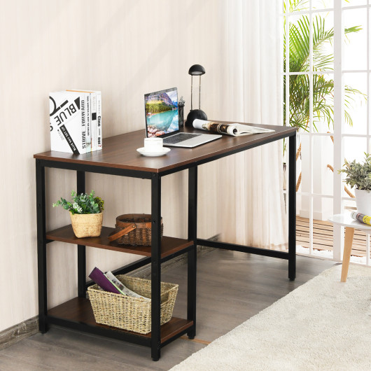 55 Inch Adjustable Computer Desk with Storage Shelves Coffee - Image 8