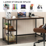 55 Inch Adjustable Computer Desk with Storage Shelves Coffee