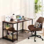 55 Inch Adjustable Computer Desk with Storage Shelves Coffee