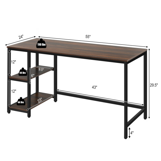 55 Inch Adjustable Computer Desk with Storage Shelves Coffee - Image 4