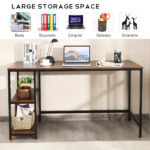 55 Inch Adjustable Computer Desk with Storage Shelves Coffee