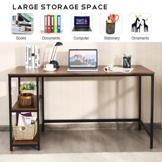 55 Inch Adjustable Computer Desk with Storage Shelves Coffee - Image 5