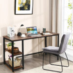 55 Inch Adjustable Computer Desk with Storage Shelves Coffee
