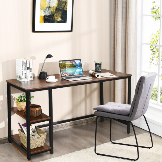 55 Inch Adjustable Computer Desk with Storage Shelves Coffee - Image 6
