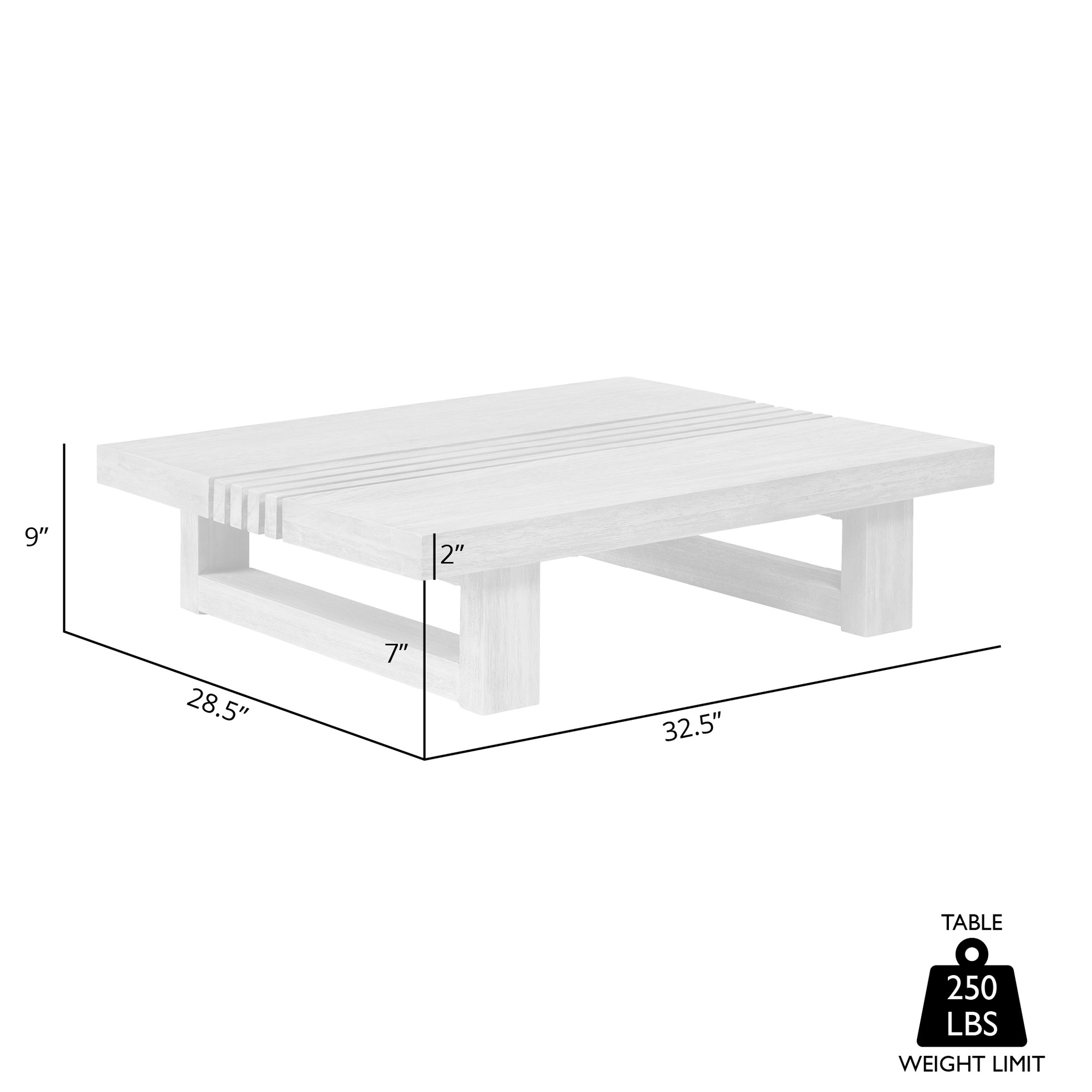 33-Inch Gray Solid Wood Outdoor Coffee Table for Patios
