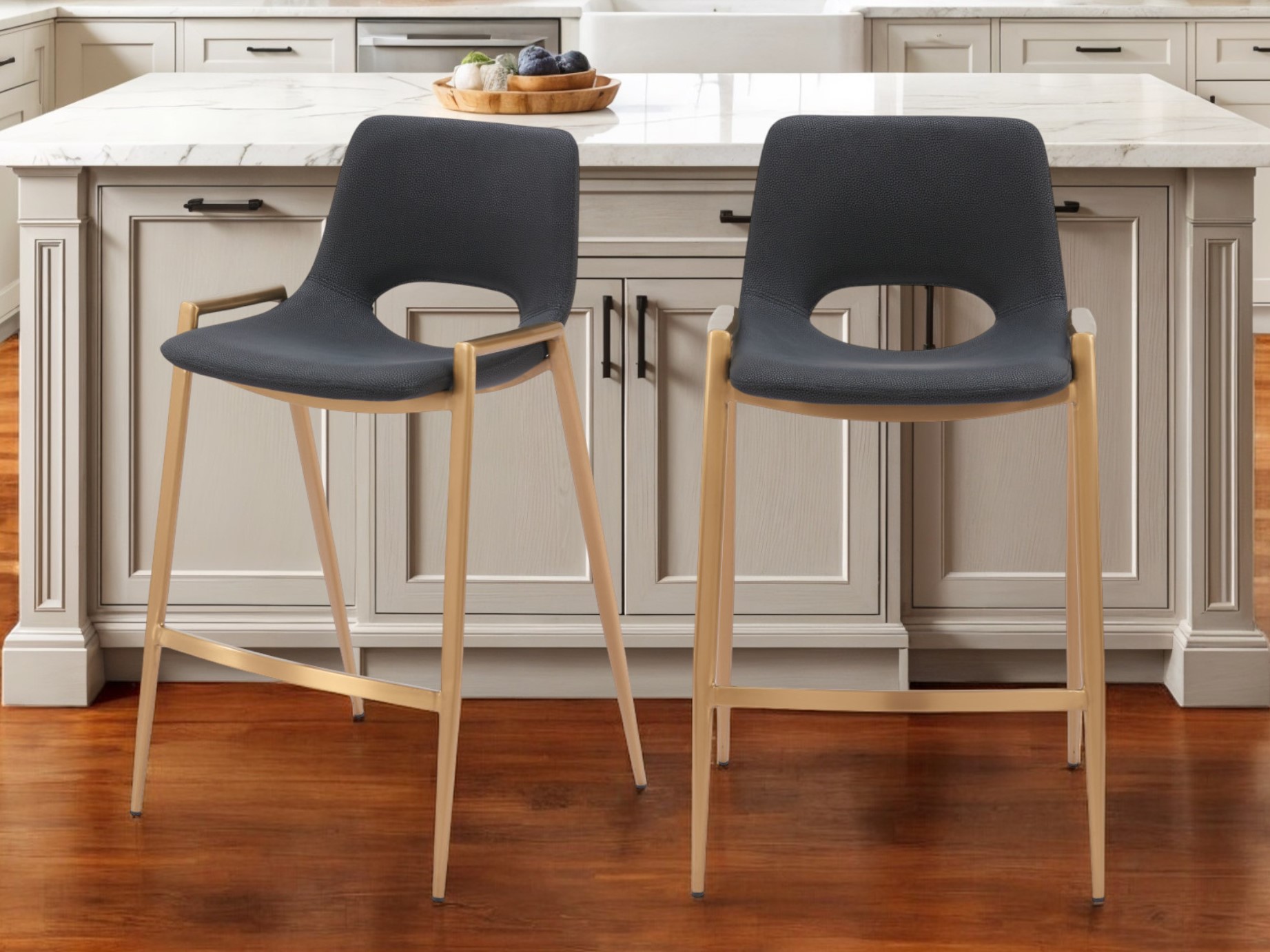 26 Inch Black Gold Faux Leather Bar Stools Set of 2