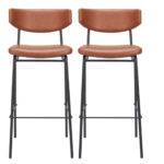 26 Inch Brown And Black Modern Bar Stools With Footrest (Set of 2)