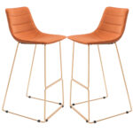 30 Inch Orange Velvet Gold Steel Bar Stools Modern (Set of 2)