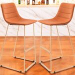 30 Inch Orange Velvet Gold Steel Bar Stools Modern (Set of 2)