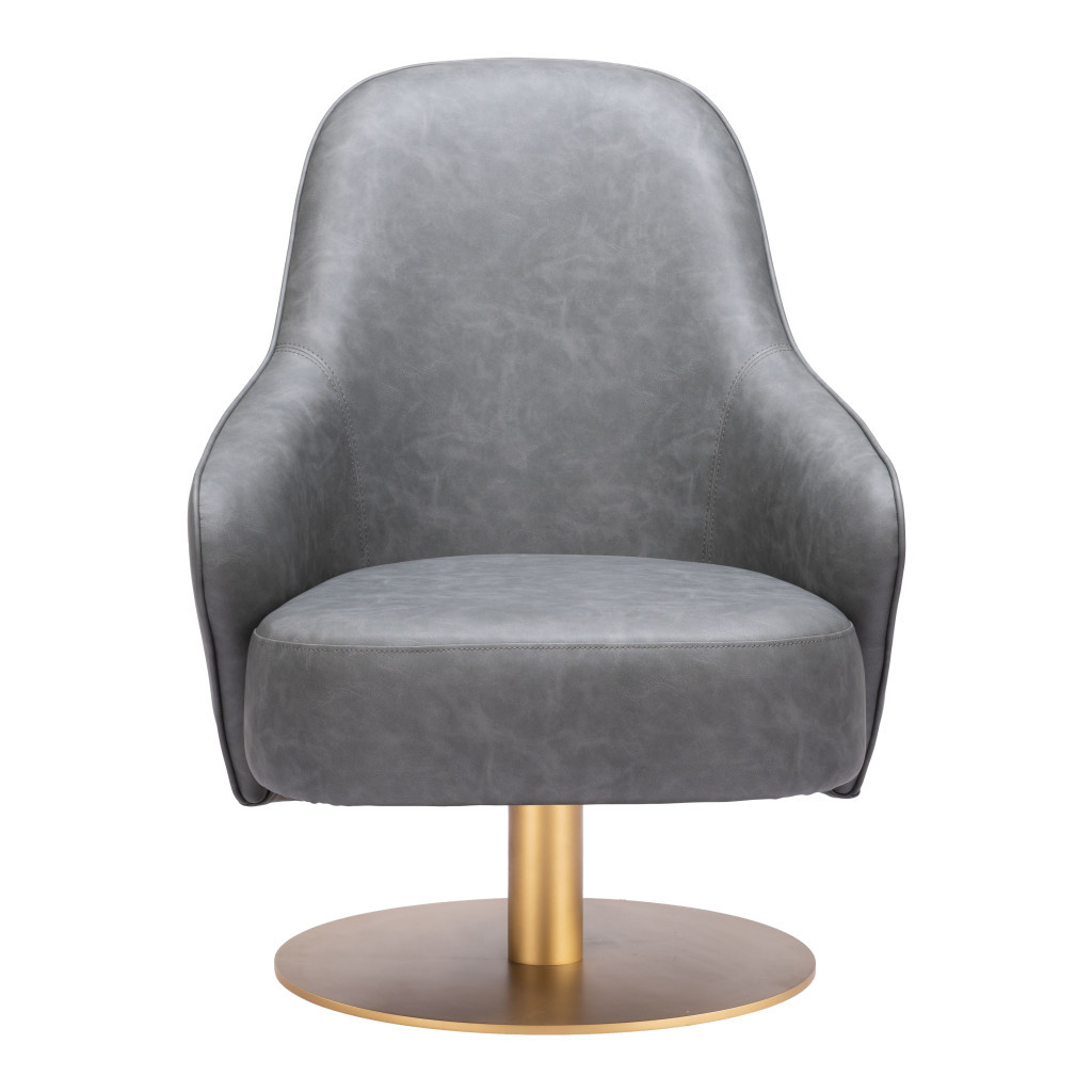28-Inch Gray and Gold Faux Leather Swivel Armchair - Image 2