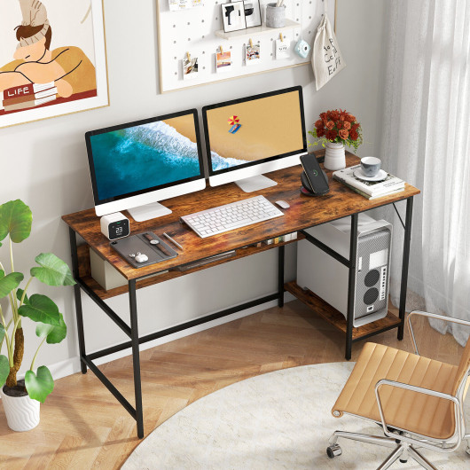 55 Inch Computer Desk with Charging Station and Storage Shelf